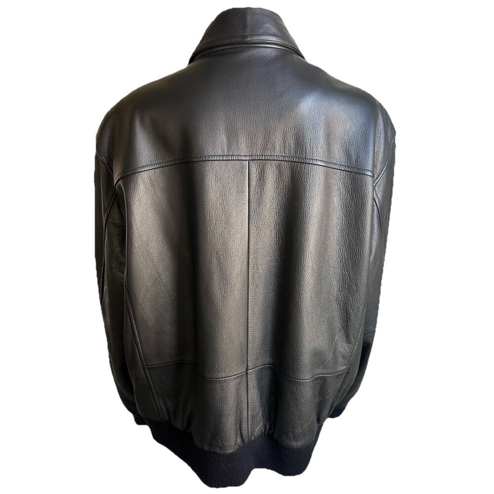Leather Bomber Jacket Mens L Black Soft Buttery Flight Zip Croft & Barrow - Picture 5 of 15